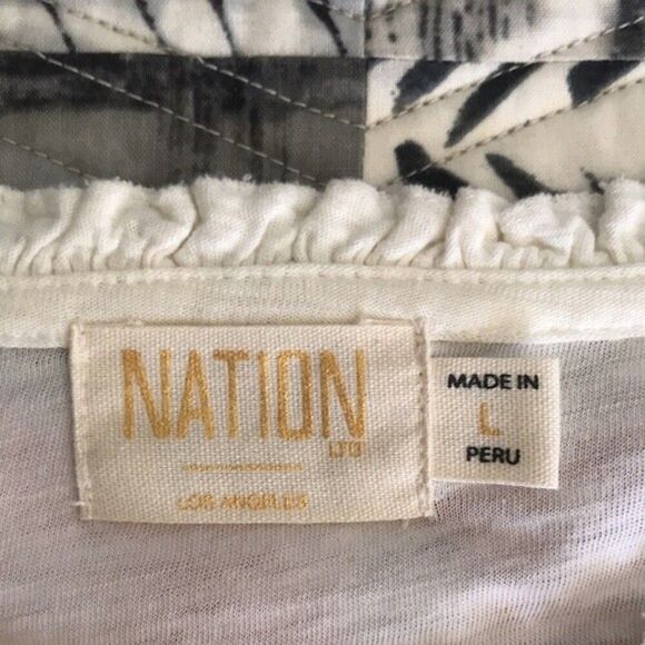 Nation LTD Long Sleeve Off White Ruffle Neck T-Shirt sz Large - Picture 7 of 11